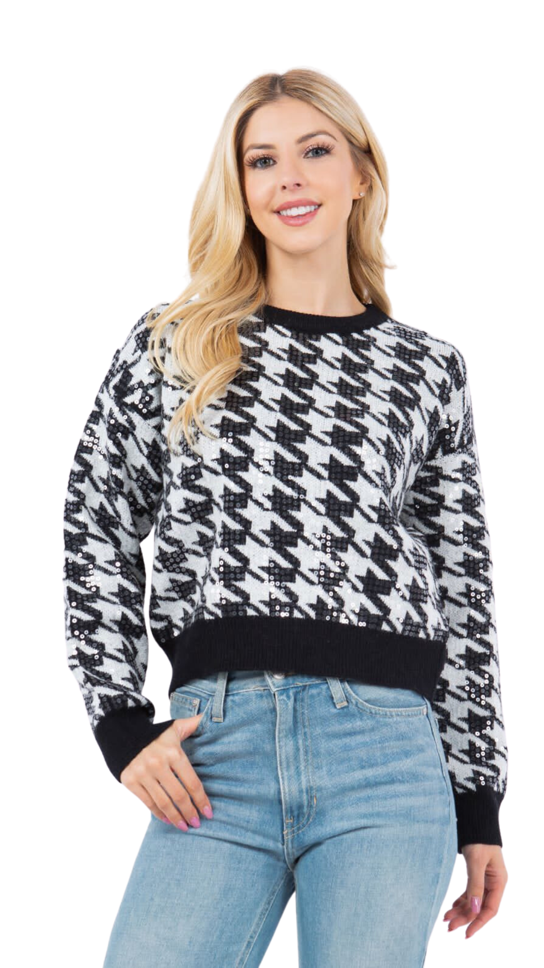 Houndstooth Sequin Sweater