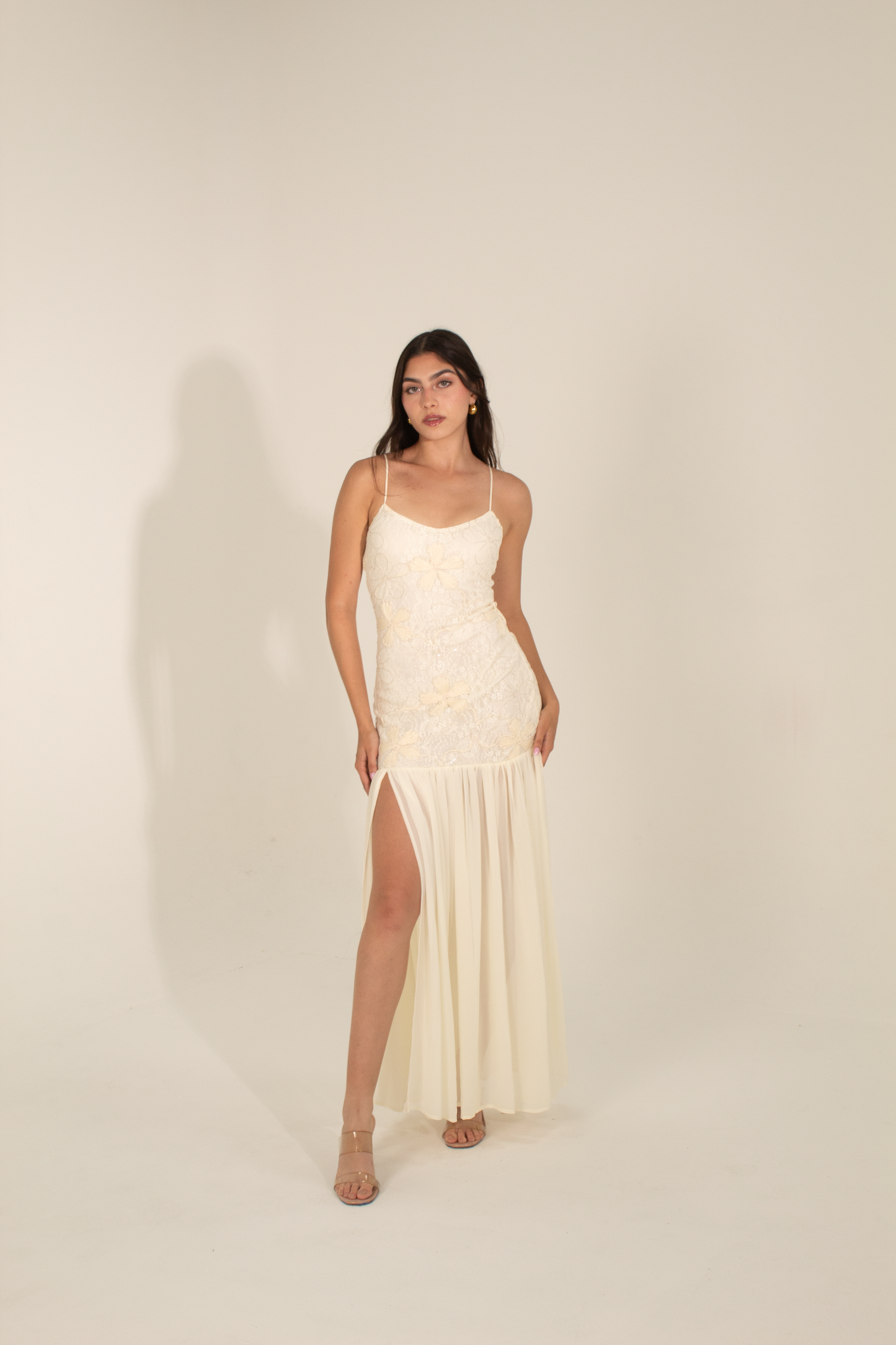 Floral Lace & Chiffon Maxi Dress