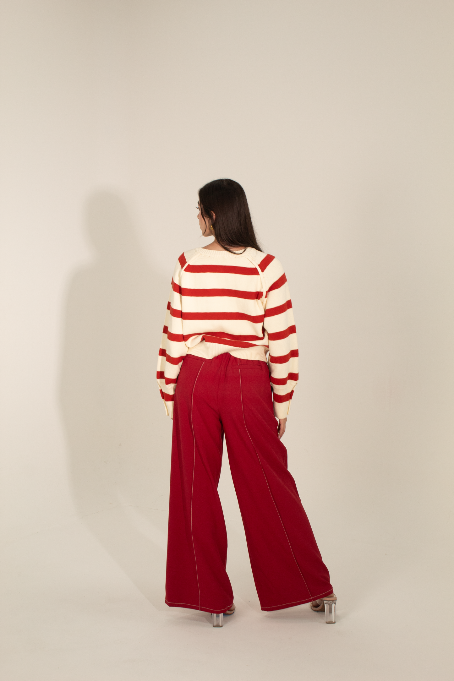 Red and White Stripe Gold Button Cardigan