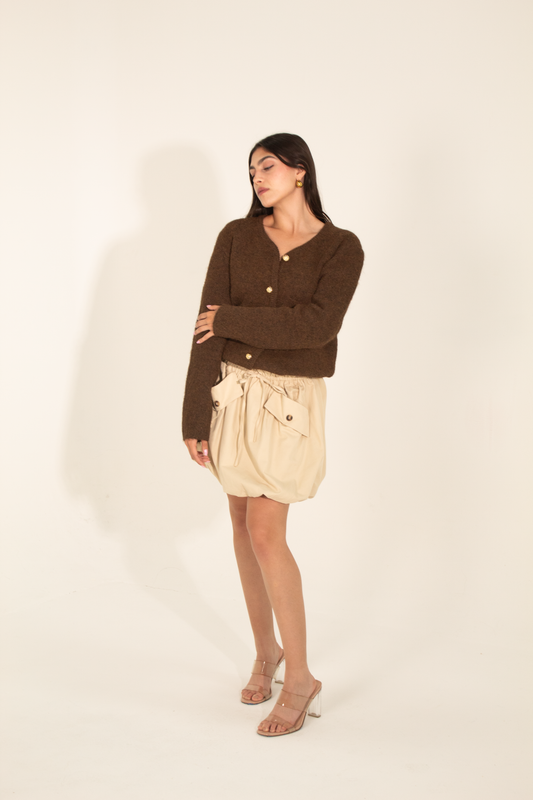 Textured V-Neck Gold Button Cardigan