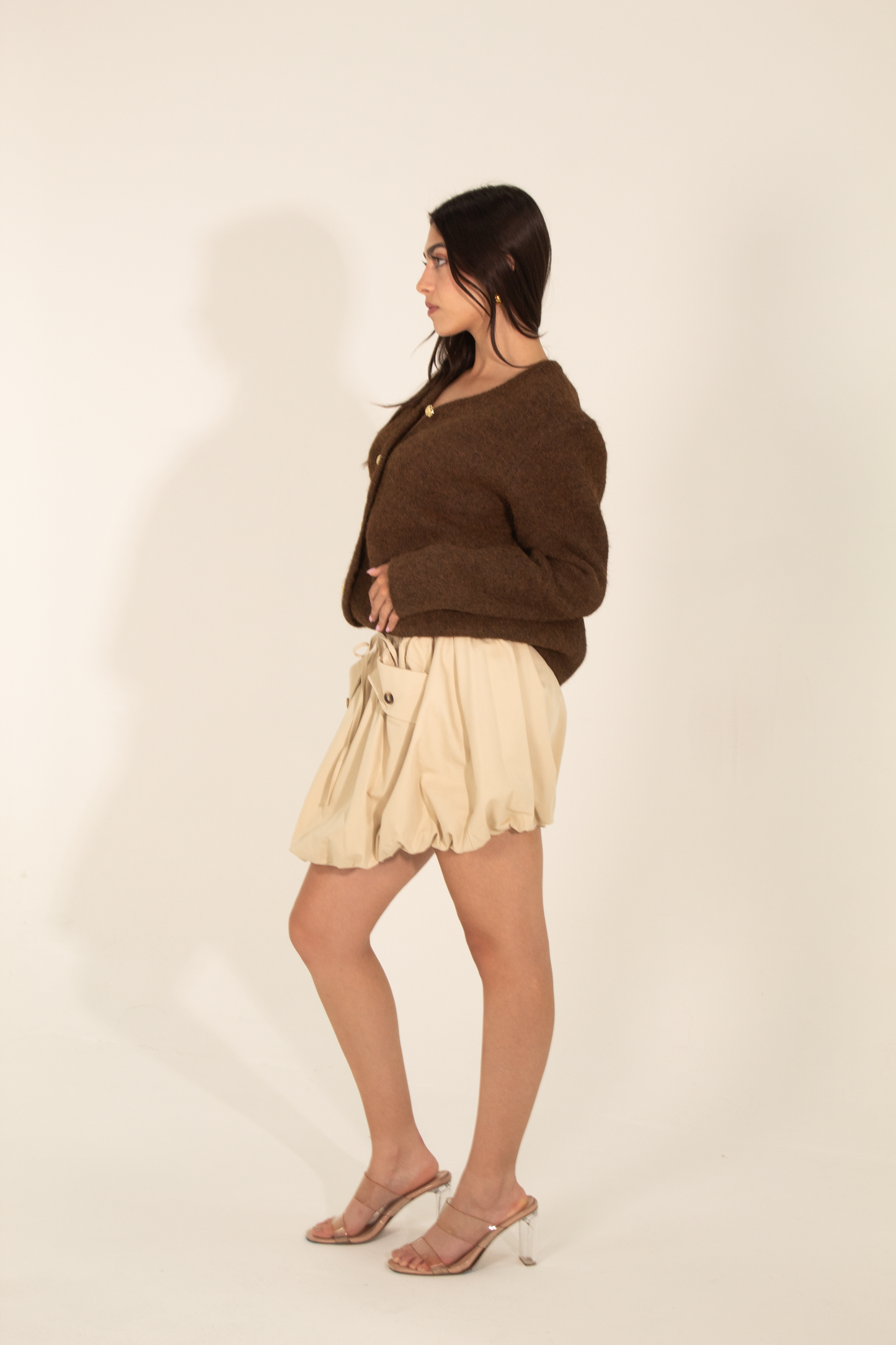 Textured V-Neck Gold Button Cardigan