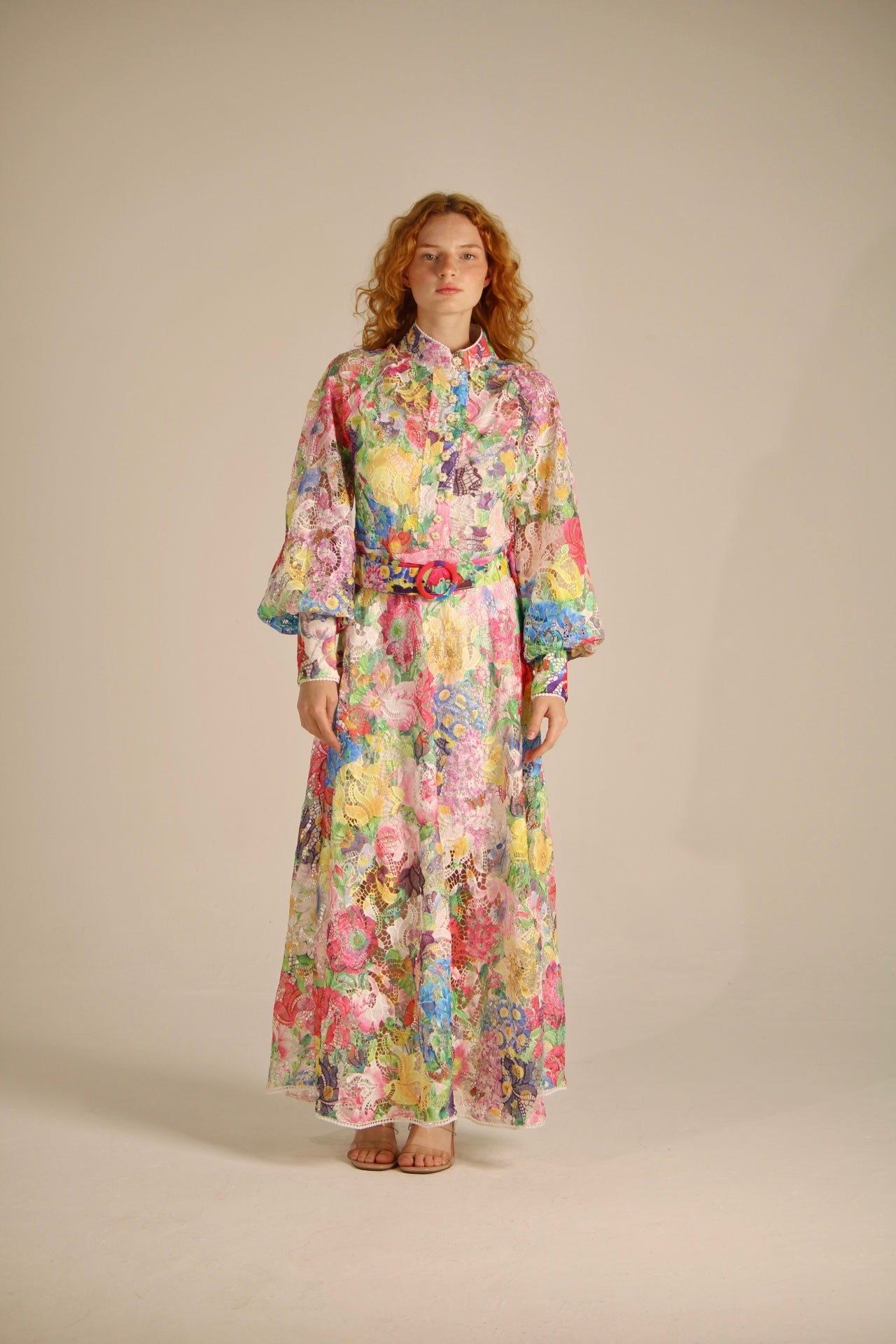Long colorful floral lace dress