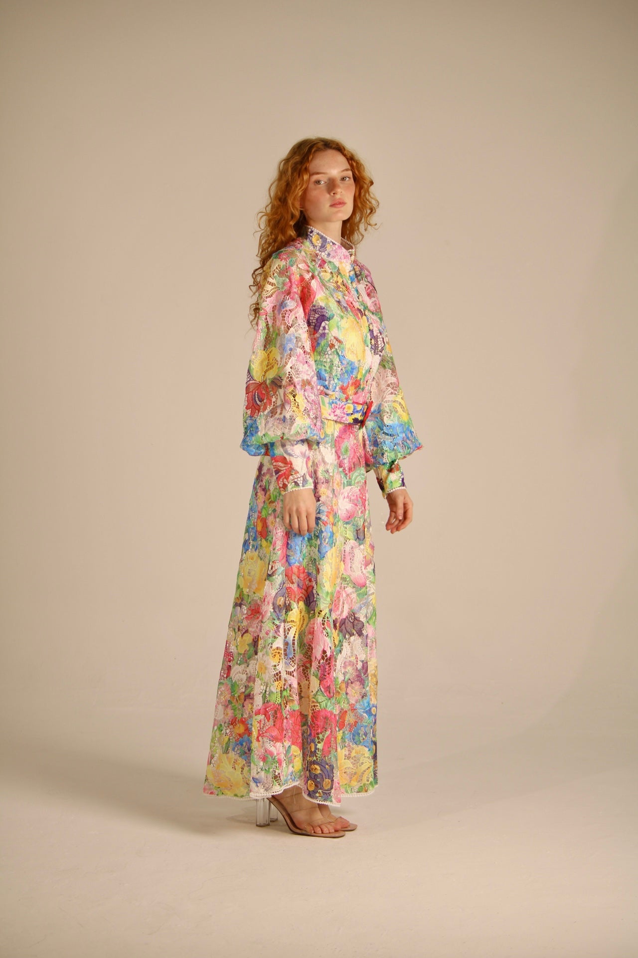 Long colorful floral lace dress