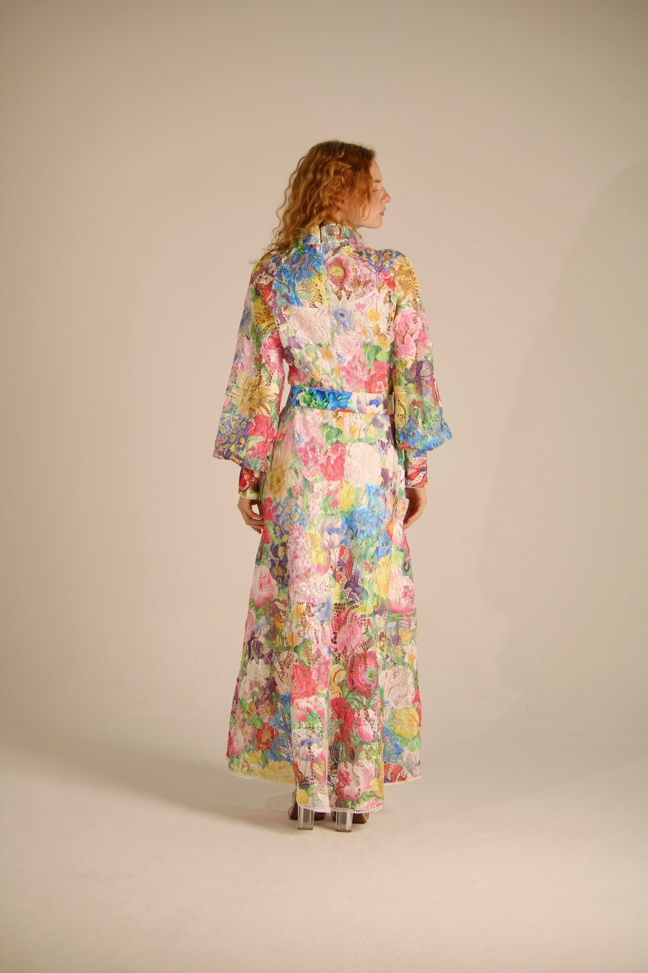 Long colorful floral lace dress