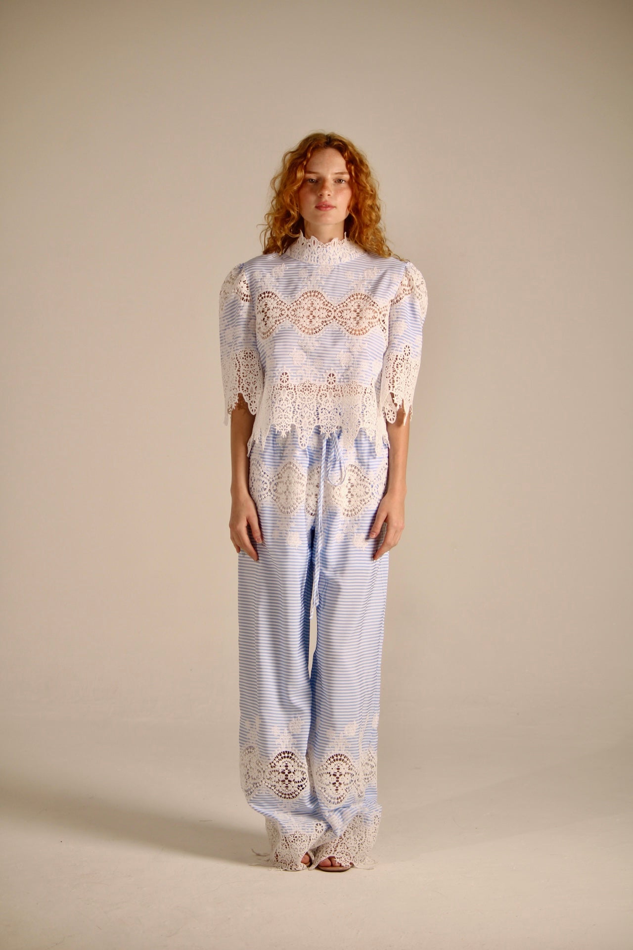 STRIPED PANTS WITH LACE