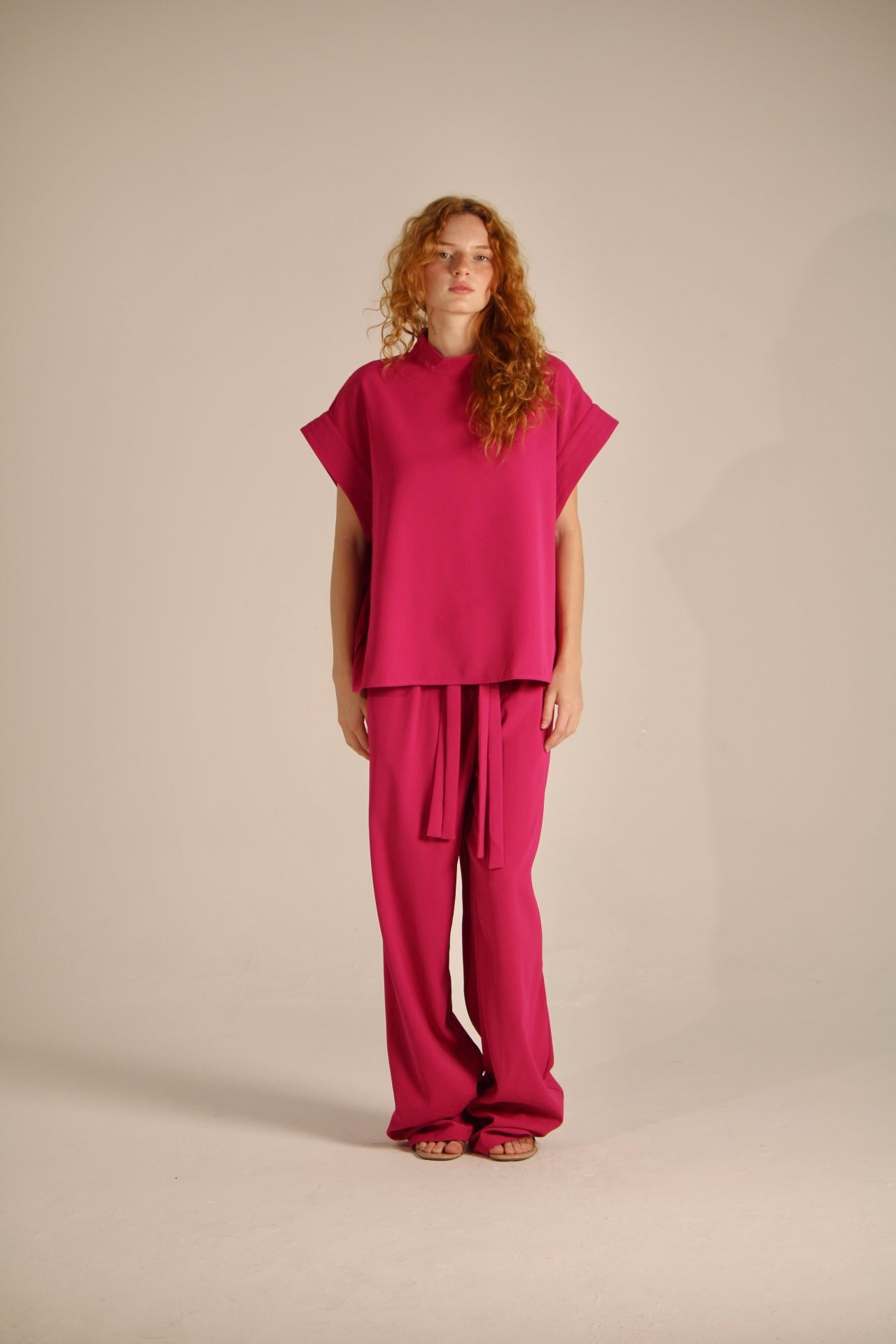 PINK SQUARE SLEEVE BLOUSE
