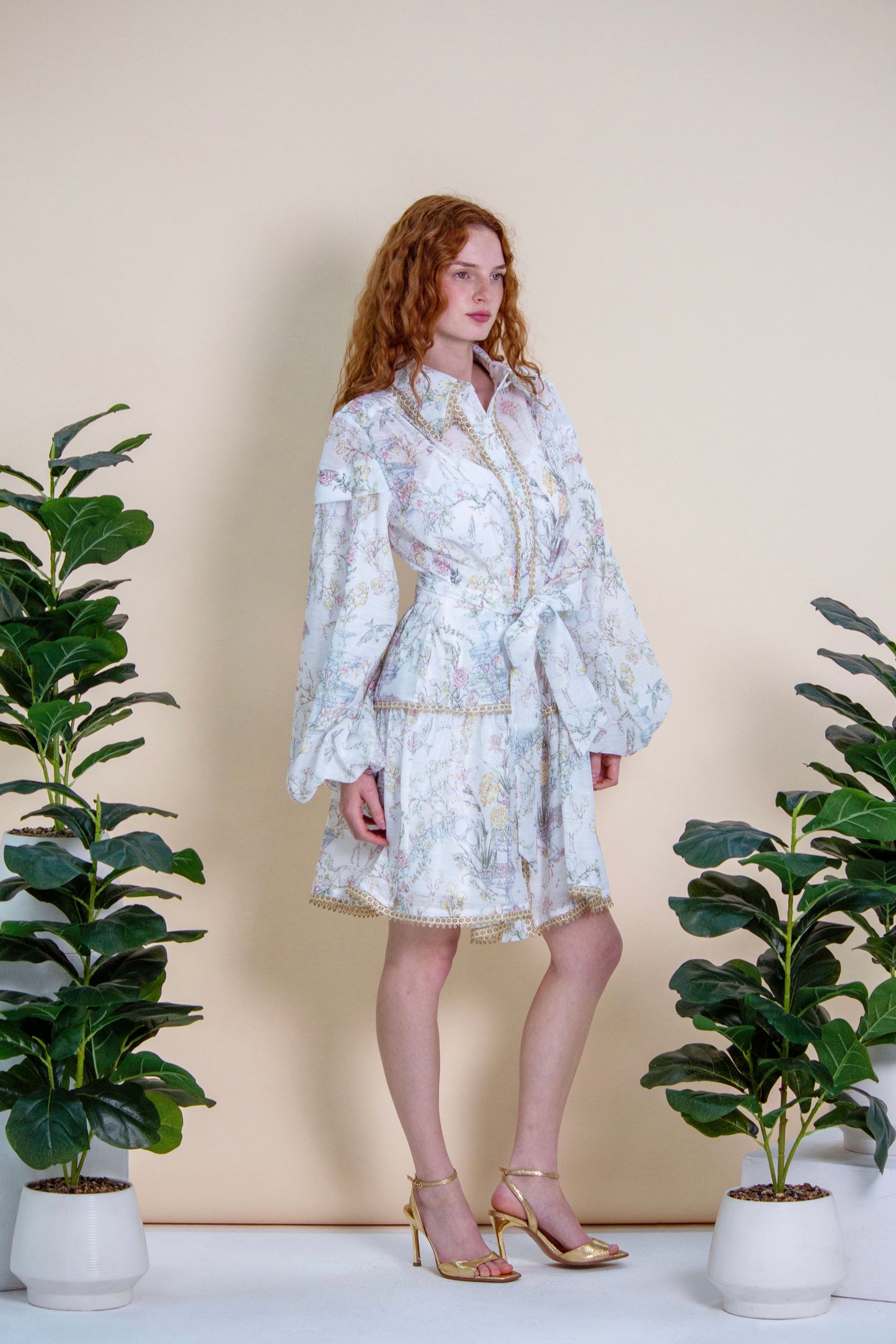 Riviera Botanical Lantern-Sleeve Mini