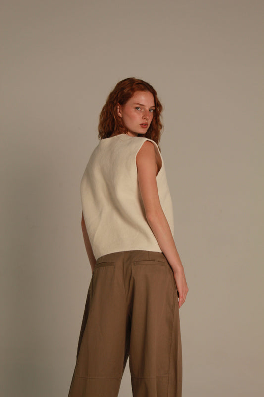 Alba Wide Leg Pants — Taupe Brown & Ivory