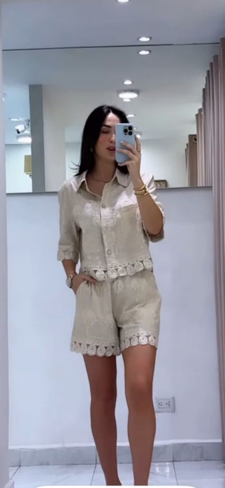 beige linen shirt
