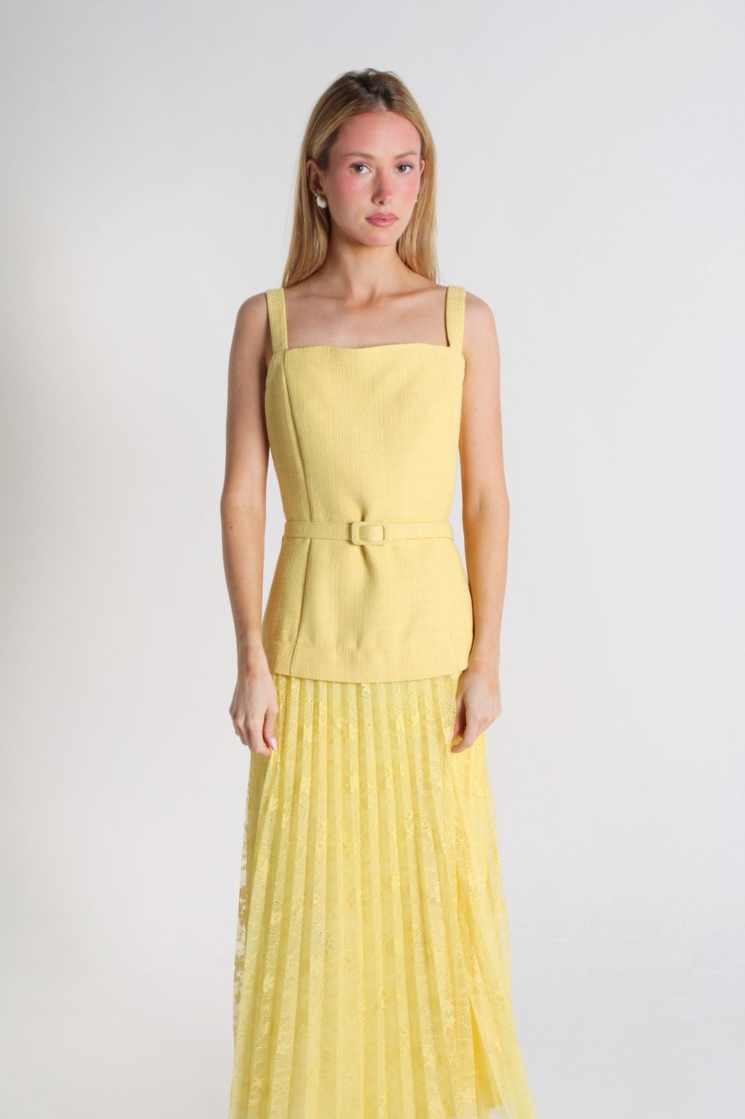 YELLOW DRESS WITH MESH SKIRT