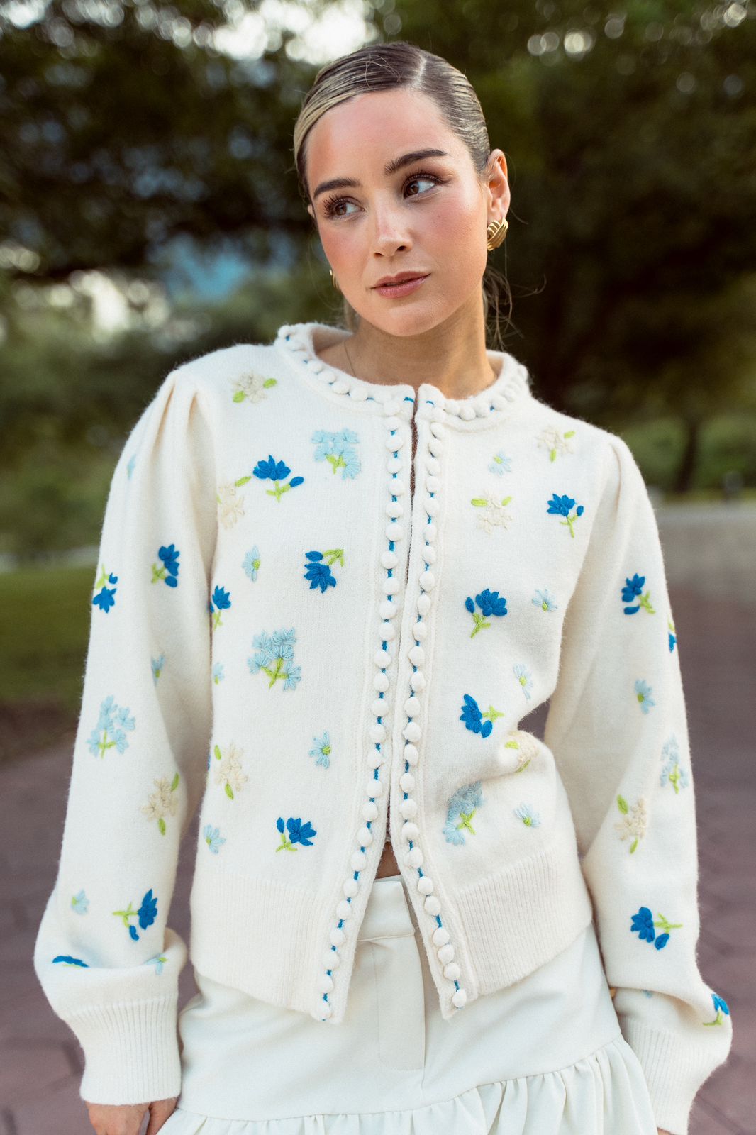 Beige Sweater with Blue Details