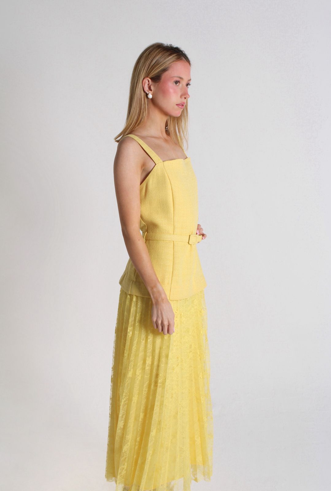 YELLOW DRESS WITH MESH SKIRT