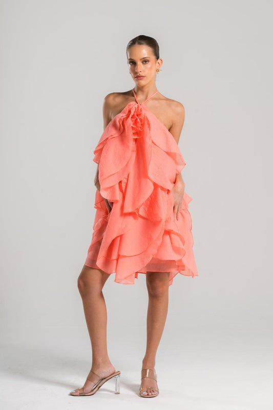 Peach Halter Dress With Flower