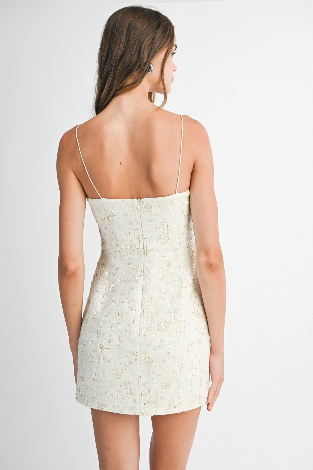 Beige Tweed Dress With Sequins