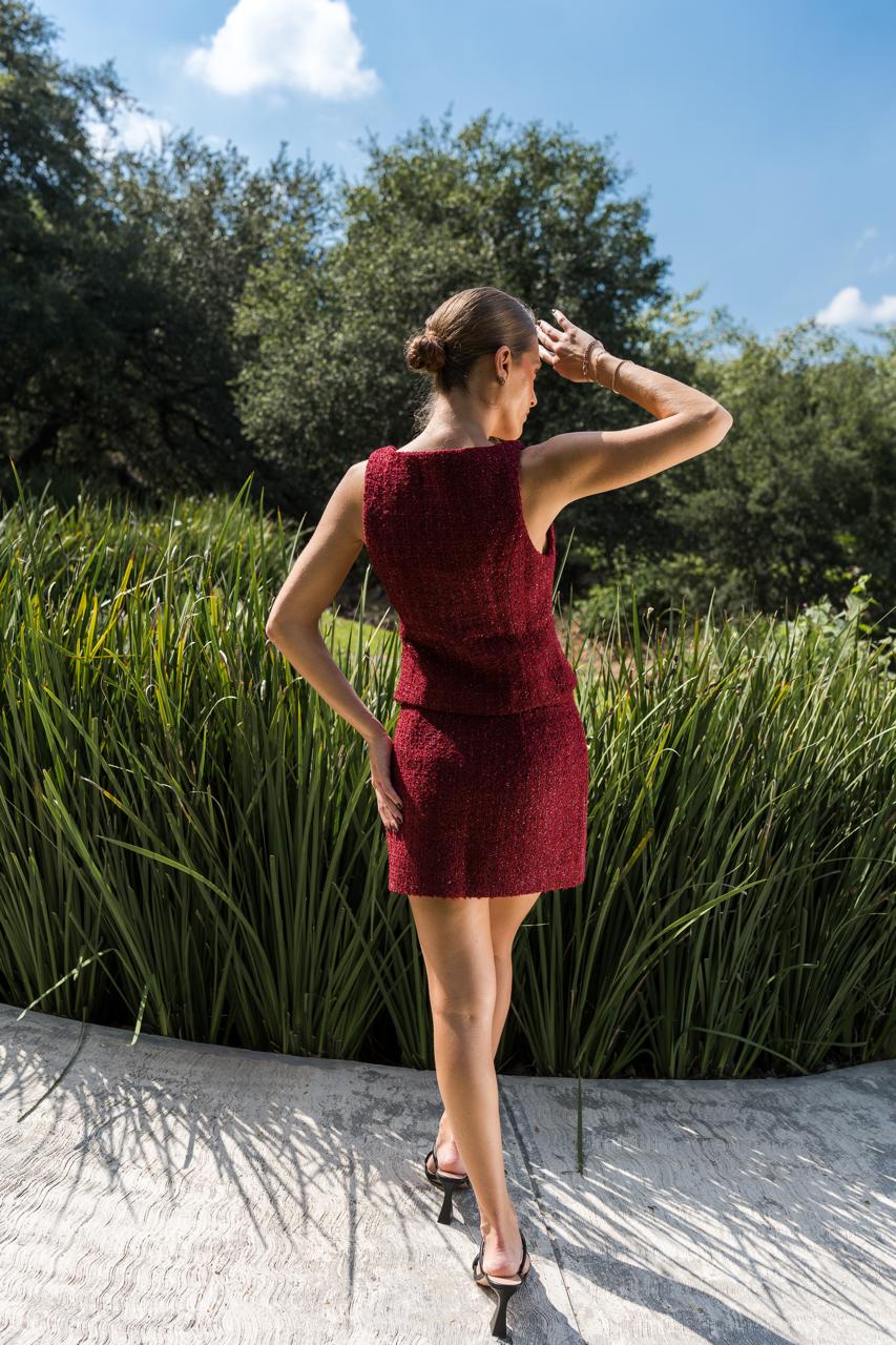 Wine Tweed Skirt