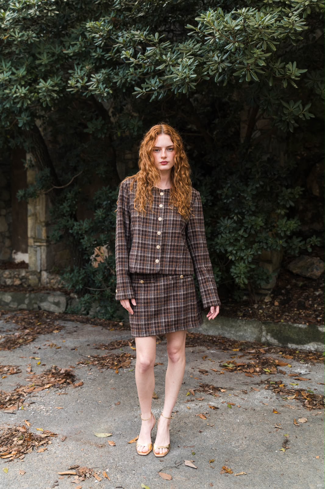 SACOMargot Plaid Tweed Jacket — Brown Check
