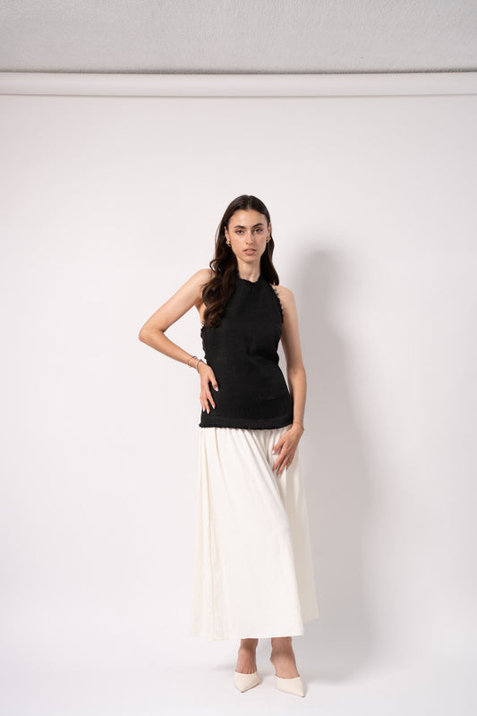 Tweed Halter Dress With Beige Skirt