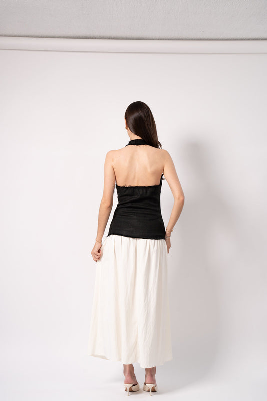 Tweed Halter Dress With Beige Skirt