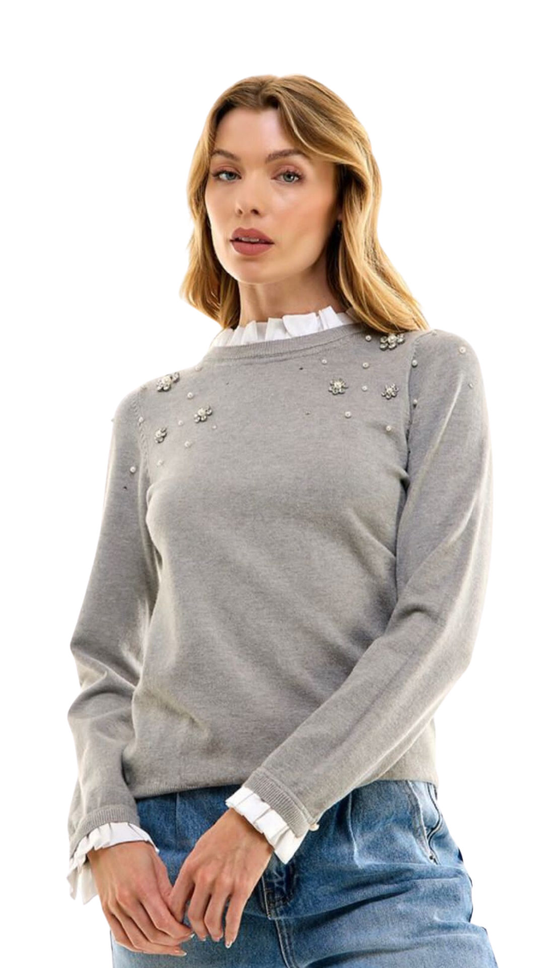 Grey Rhinestone Sweater