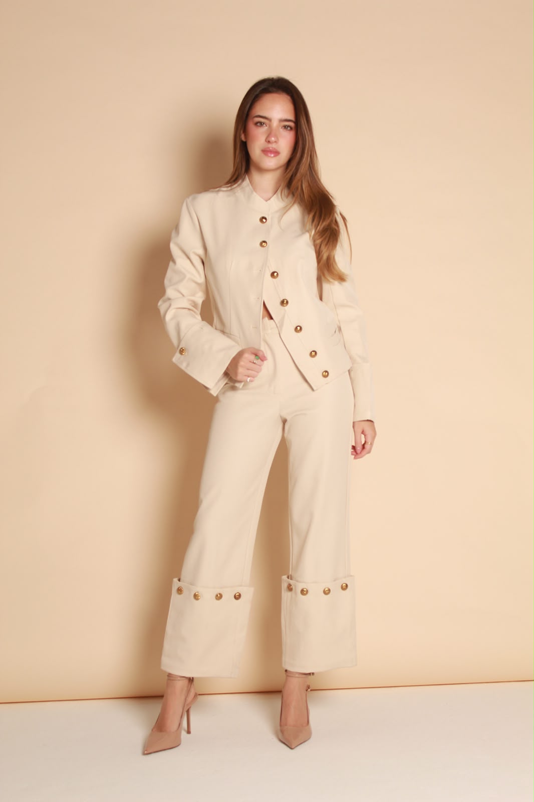 Aurelia Gold Button Wide Leg Pants — Black & Ivory