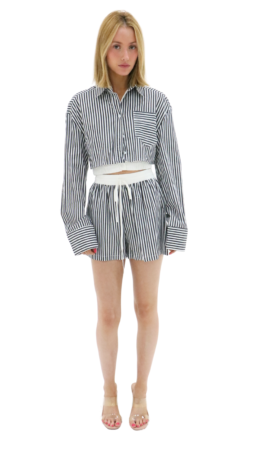 WHITE AND BLUE STRIPED SHORT