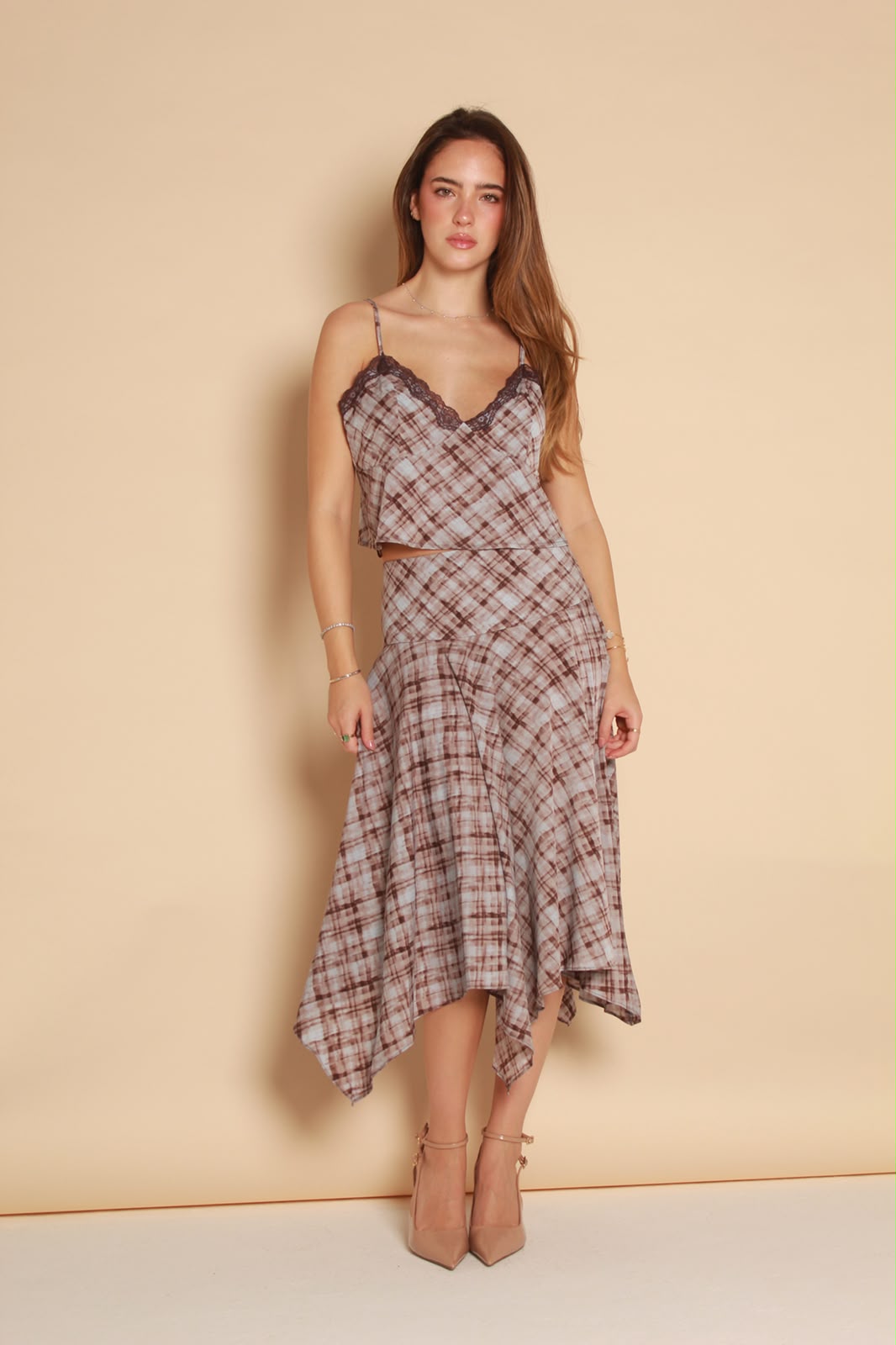 Plaid Handkerchief Top — Brown & Lilac