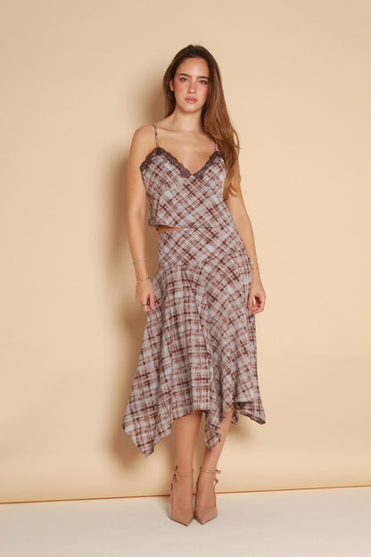 Plaid Handkerchief Top — Brown & Lilac