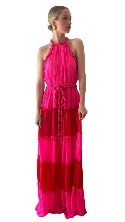 Red and pink halter dress