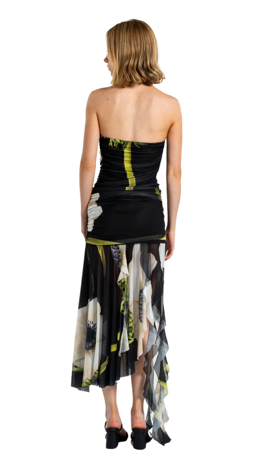 MESH FLOW BLACK FLOWER DRESS