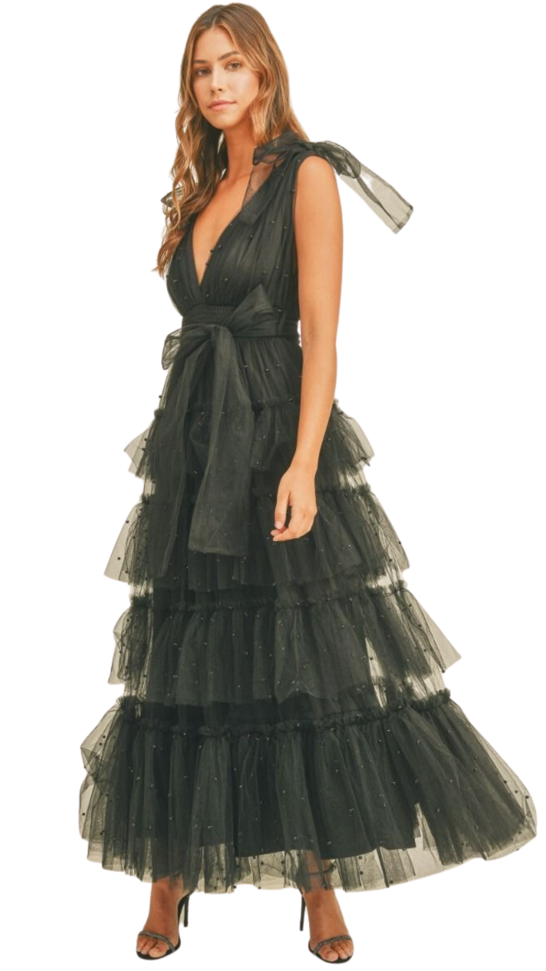Black Tulle Dress With Pearls