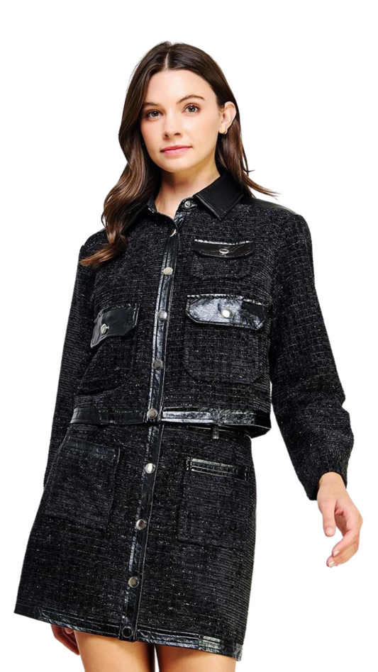 Black Tweed And Vinil Jacket