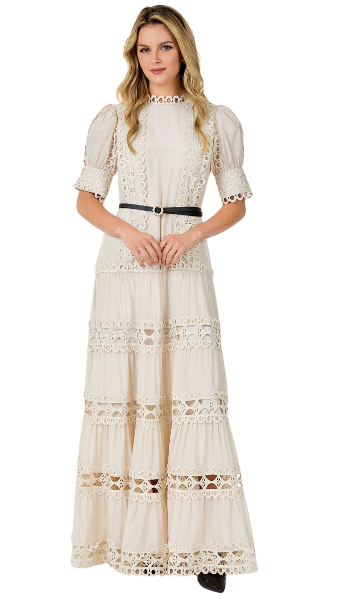 Beige Crochet Maxi Dress