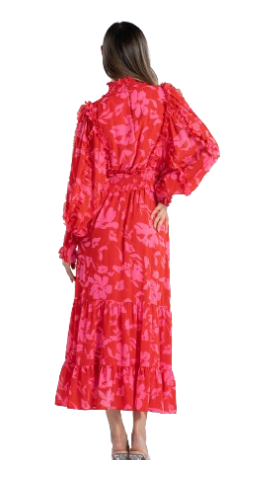 RED BLOSSOM RUFFLE DRESS