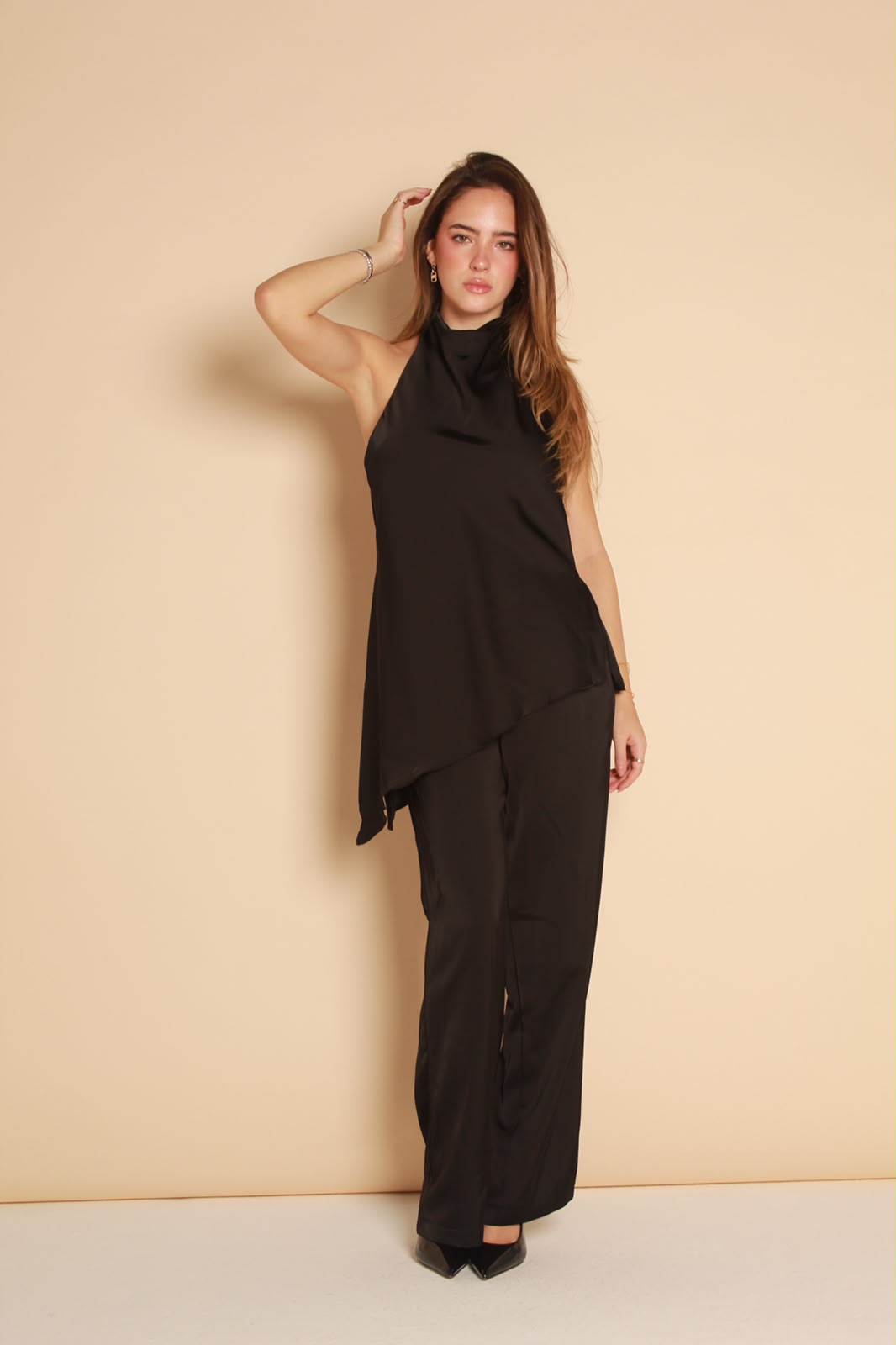 Valentina Halter Blouse — Satin Black