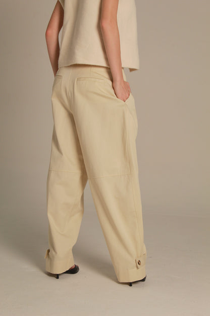 Noir Wide Leg Pants — Gold Button Cuff