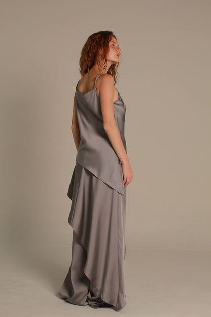 Marlowe Satin Pants — Silver Grey Fringe