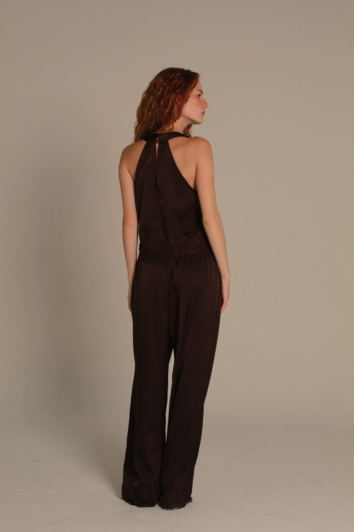 Satin lace mocha trousers