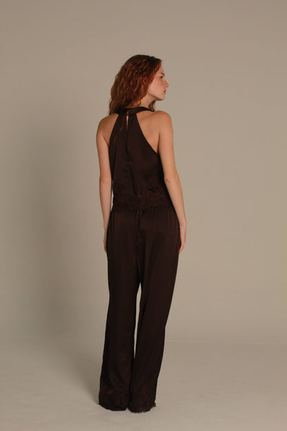Satin lace mocha trousers