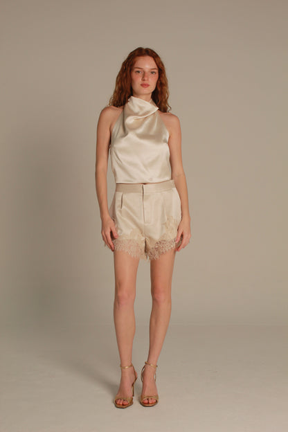 Désir Satin Top — Champagne Draped Neck