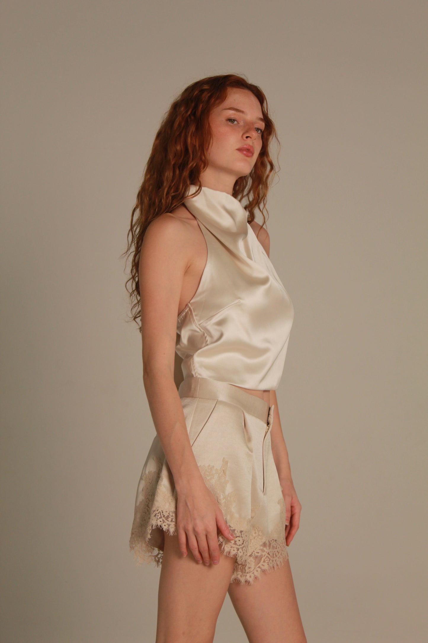 Désir Satin Top — Champagne Draped Neck