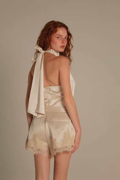 Belle Satin Shorts — Lace Detail