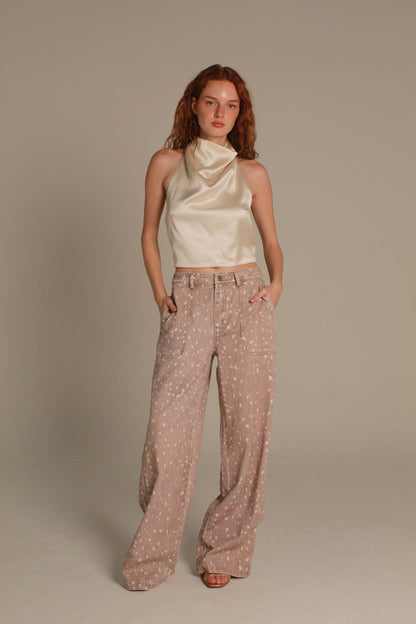 Désir Satin Top — Champagne Draped Neck