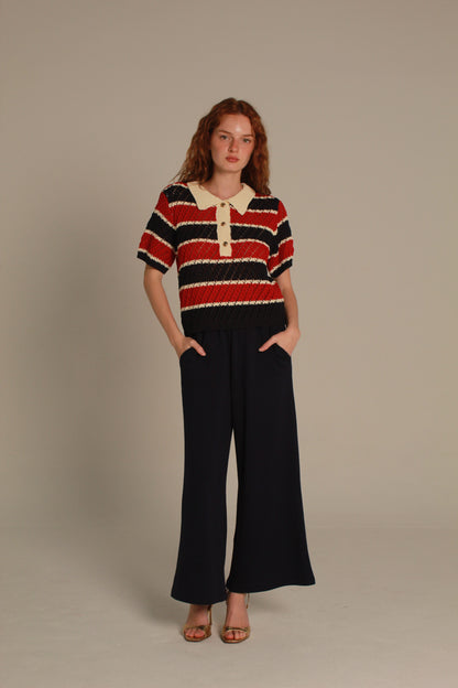 Sailor Knit Polo — Red & Navy Stripe