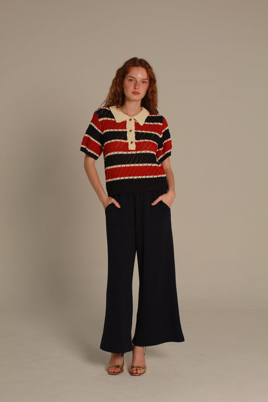 Sailor Knit Polo — Red & Navy Stripe