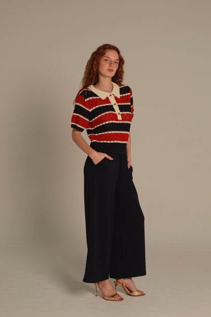 Sailor Knit Polo — Red & Navy Stripe