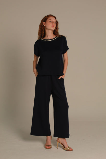 Pearl Knit Top — Black & Pearl.