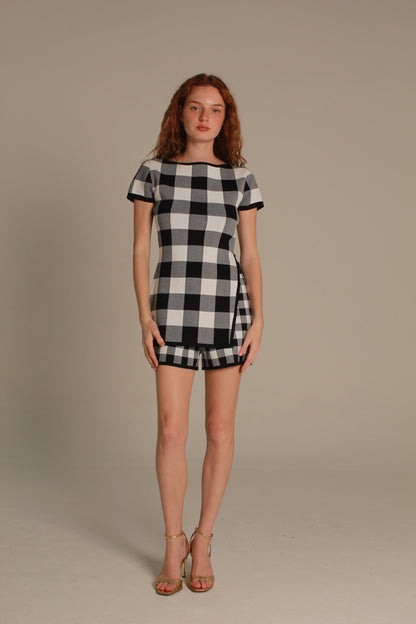 Gingham Knit Short — Black & Ivory Check