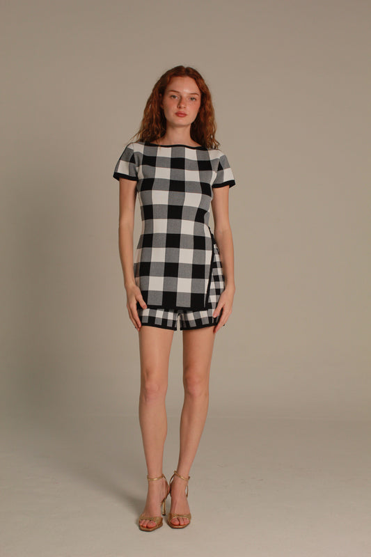 Gingham Knit Short — Black & Ivory Check