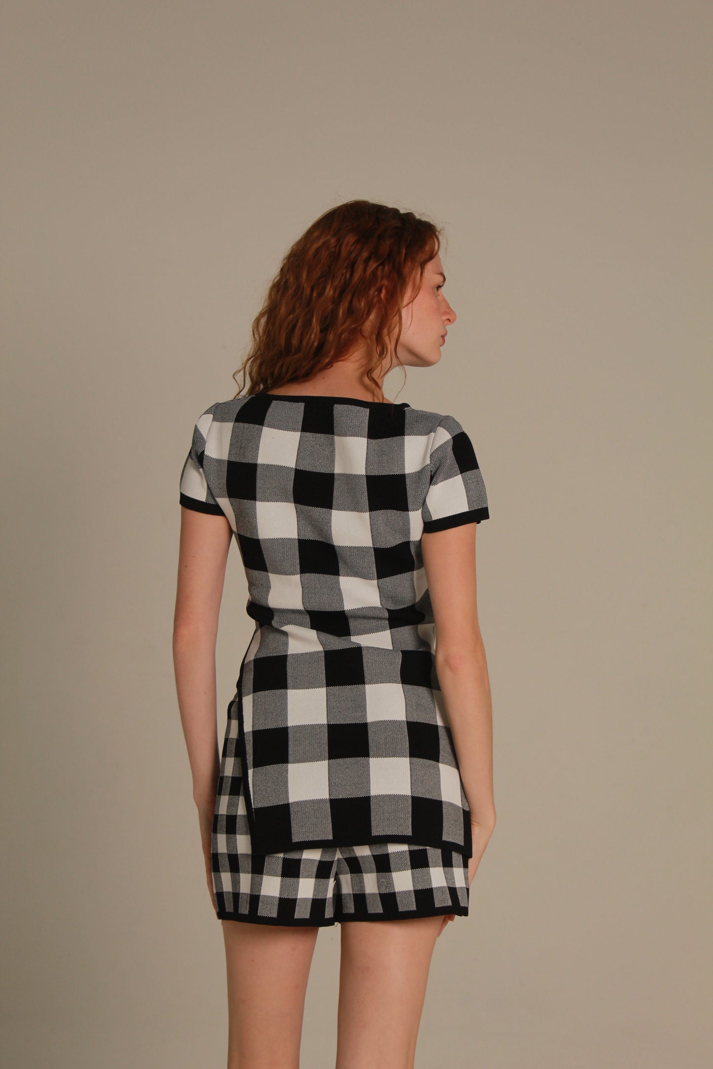 Gingham Knit Short — Black & Ivory Check