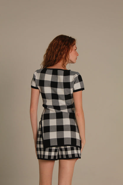 Gingham Knit Short — Black & Ivory Check